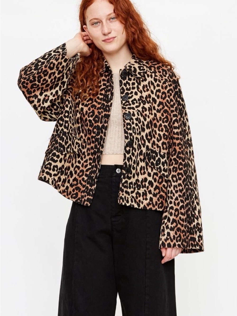 GANNI Leopard Print Linen & Cotton Jacket (us 4 euro 34)